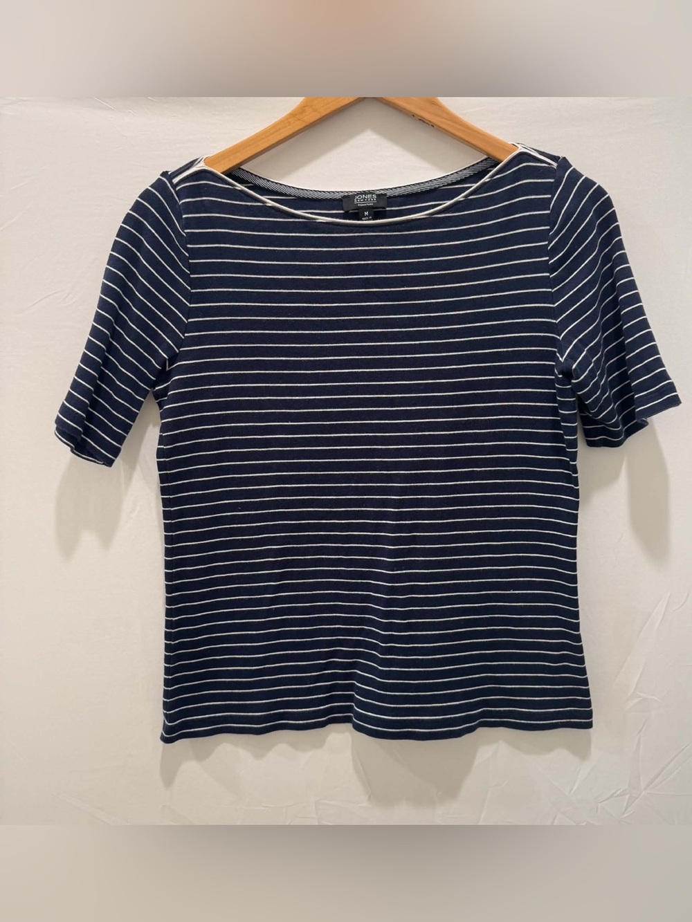Jones New York Navy & White Striped Short Sleeve Boatneck Tee Women M